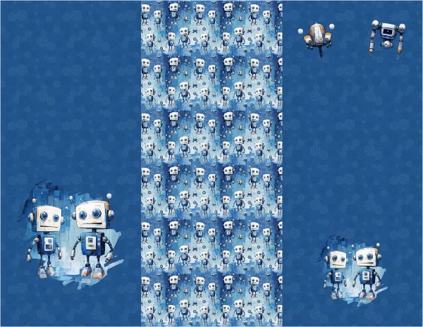 Panel szabásmintával softshell kabátra kék robotok 104-es méret