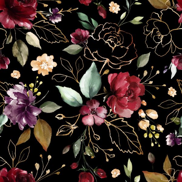 Panel szabásmintával 50-es női softshell kabát arany virágok fekete 