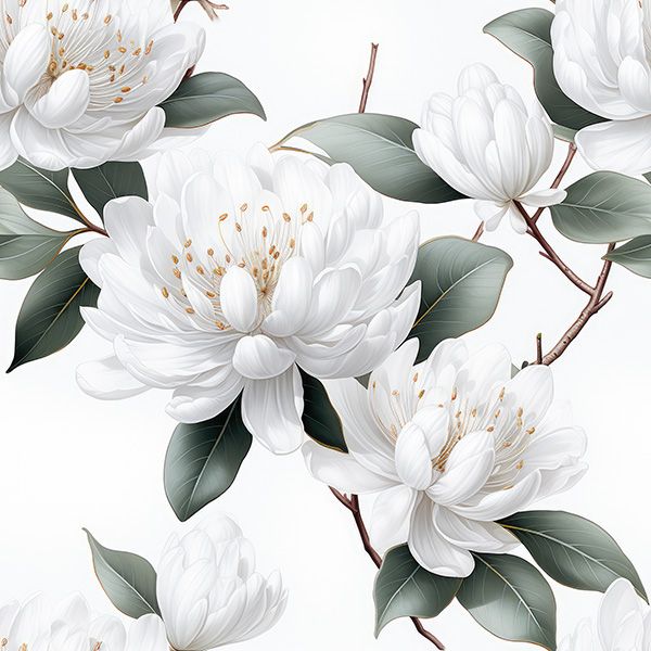 Prémium pamut NELA fehér virágok