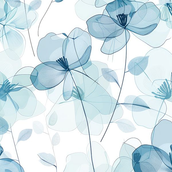 Szatén szalag 5cm - Kék füstszínű virágok