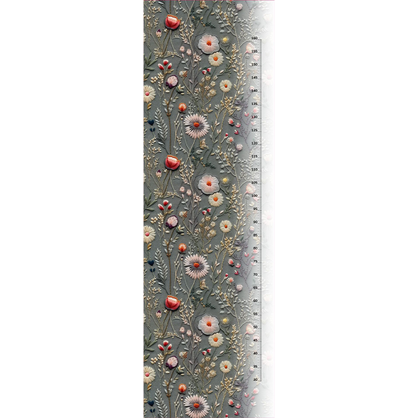 Panel szabásmintával 44-es méretű Slim fit leggings réti virágok Antonia hímzés utánzat szürke alapon, sport fürdőruha anyagon
