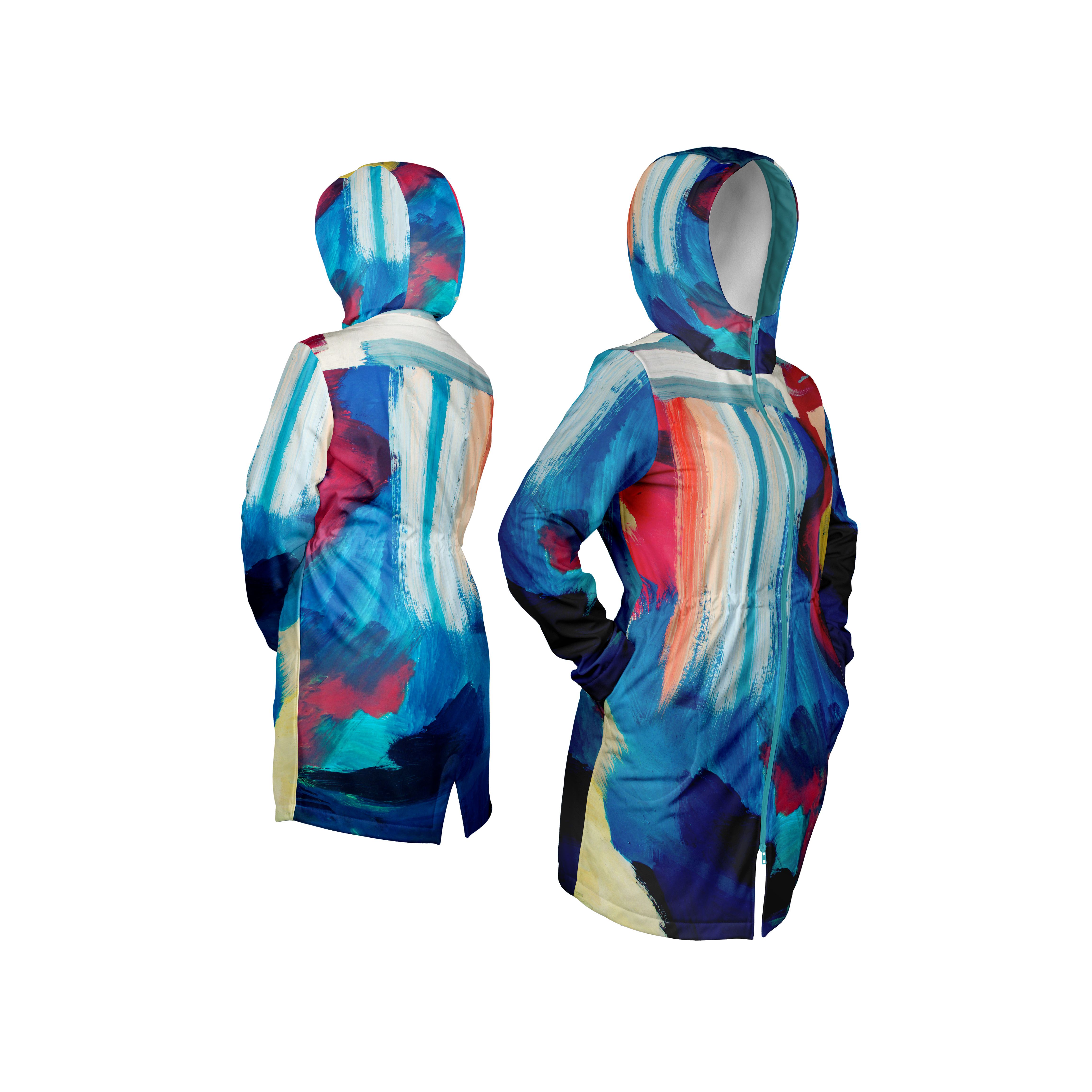 Panel szabásmintával 40-es női softshell kabát színes festmény