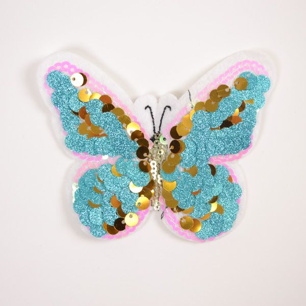 Felvasalható folt flitteres pillangó kék