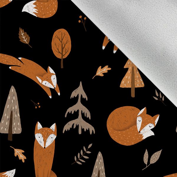 Panel szabásmintával softshell kabátra őszi rókák fekete minta 164-es méret