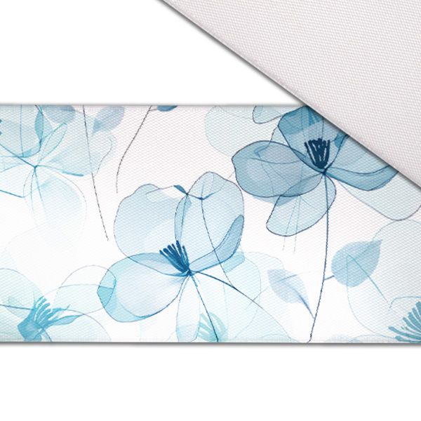 Elasztikus műselyem/ silky anyag kék füstszínű virágok