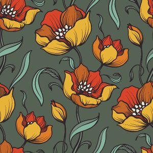 Szabadidő anyag/ futter Takoy retro tulipánok sárga