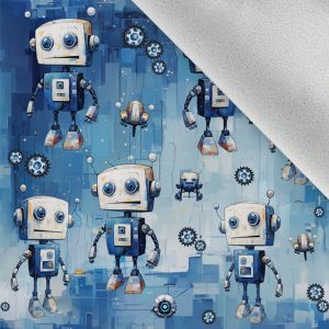 Téli softshel anyag kék robotok