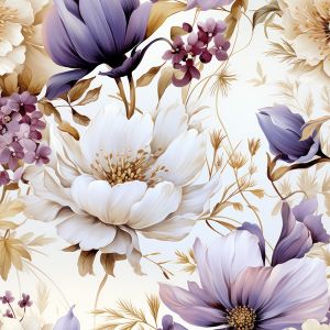 Elasztikus műselyem/ silky anyag lila virágok Vilma