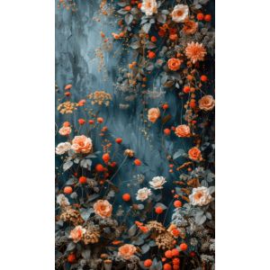 Függöny panel, fotós háttér 160x265 cm virág fal petróleum alapon