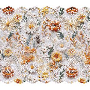 Elasztikus csipke 15 cm 3D-s virágok Maya nyomtatási mintája