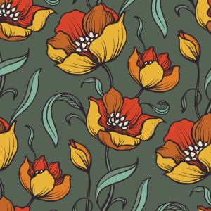 Maradék - Stretch bársony retro tulipánok sárga
