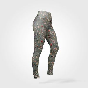 2. Osztály - Panel szabásmintával 38-as méretű Slim fit leggings réti virágok Antonia hímzés utánzat szürke alapon, sport fürdőruha anyagon