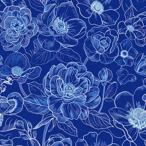 Maradék - Áttetsző sifon Kékfestő jellegű imitáció - virágok