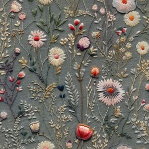 Maradék - Jersey Takoy réti virágok Antonia hímzés utánzat szürke
