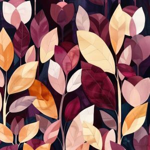 Maradék - Prémium pamut NELA  lila-bordó levelek