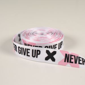 Paszomány / szalag 25mm motiváló szavak rózsaszín - Never give up