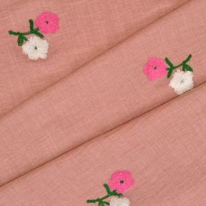 Len imitáció virág hímzéssel fáradt rózsaszín alapon