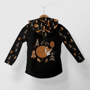 Panel szabásmintával softshell kabátra őszi rókák fekete minta 86-os méret