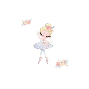 Pamutvászon - prémium PANEL L balerina és pici virág - fehér