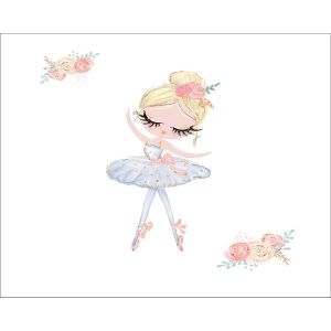 Pamutvászon - prémium PANEL M+ balerina és pici virág - fehér