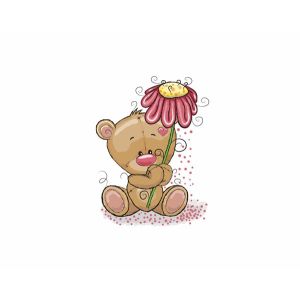 Pamutvászon - prémium PANEL M+ bear with flower - fehér